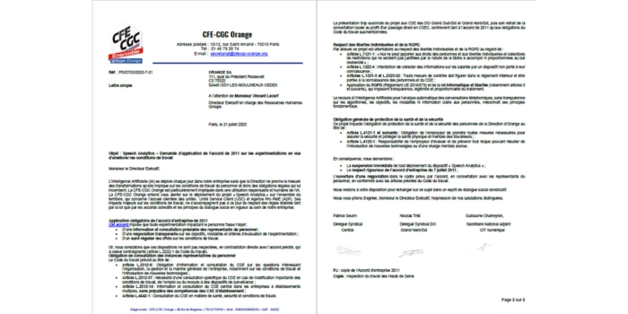 courrier speech analytics cfe cgc orange 20250730
