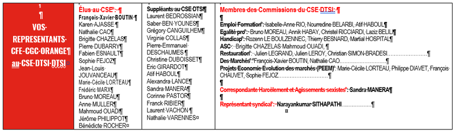 Représentants cfe cgc au cse dtsi 2023 2027