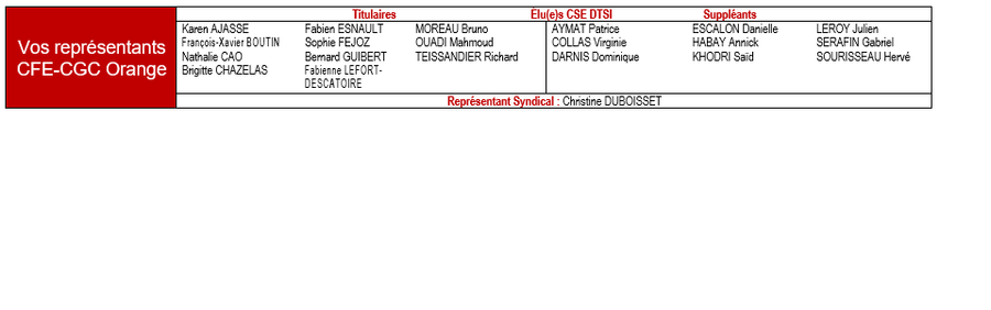 Tableau des élus du CSE DTSI